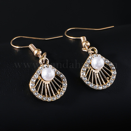 Серьги-подвески в форме ракушки из сплава со стразами FS-WG0AEF0-02-1