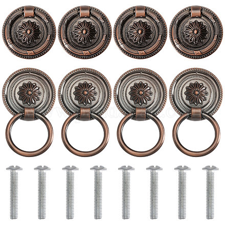 8 шт. ручки для шкафа из цинкового сплава с цветочным узором AJEW-FH0006-30A-1