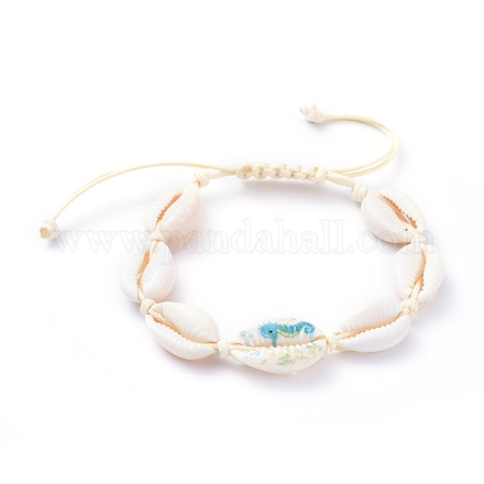 Adjustable Printed Cowrie Shell Braided Bead Bracelets BJEW-JB05154-01-1