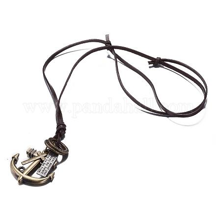 Adjustable Men's Zinc Alloy Pendant and Leather Cord Lariat Necklaces NJEW-BB16004-A-1