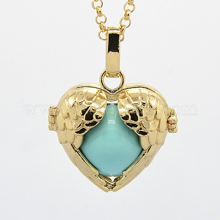 Golden Brass Angel's Wing Heart Cage Pendants KK-L040-06G-01-1