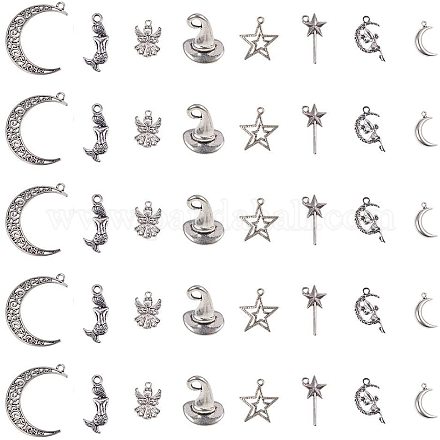 PH PandaHall 40pcs 8 Style Antique Silver Tibetan Alloy Star Moon Angel Mermaid Charms Pendants Beads Charms for DIY Bracelet Necklace Jewelry Making TIBEP-PH0004-32AS-1