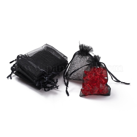 オーガンジーバッグ巾着袋  リボン付き  ブラック  9x7cm X-OP-R016-7x9cm-18-1