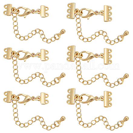 Beebeecraft 1 Box 8Pcs Layering Clasp 18K Gold Plated Multi Strand Triple Layered Necklaces Clasps Adjustable Chain Connectors with Lobster Claw Clasps for DIY Jewelry Making FIND-BBC0002-70G-1
