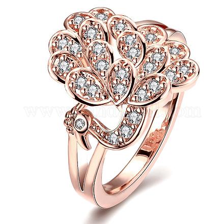 Romantic Peacock Real Rose Gold Plated Brass Cubic Zirconia Finger Rings RJEW-BB07683-8RG-1