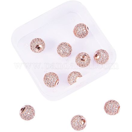 NBEADS 1 Box of 10 Pcs 10mm Crystal Cubic Zirconia Pave Micro Setting Round Beads Pave Disco Ball Spacer Beads Brass Bracelet Connector Charms for Jewelry Making ZIRC-NB0001-01RG-1