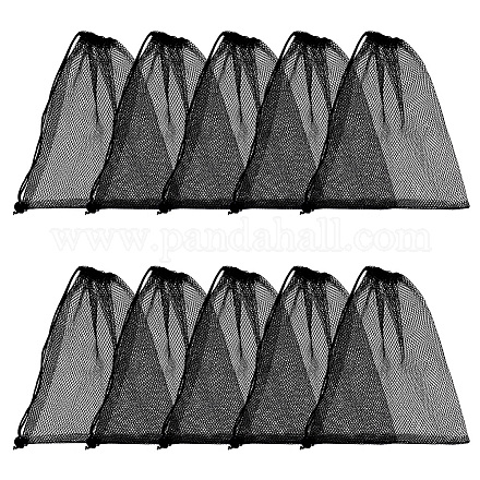 ポリエステルメッシュ巾着収納袋  長方形  ブラック  290~295x250x1~2mm ABAG-WH0044-49C-1