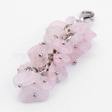 Viruta natural rosa de decoraciones colgantes de cuarzo HJEW-JM00214-01-1
