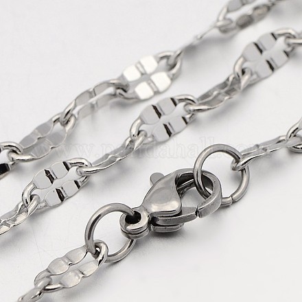 304 Stainless Steel Dapped Cable Chain Necklaces STAS-O053-28P-1