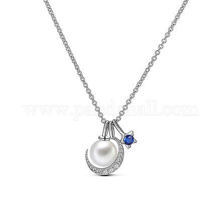 SHEGRACE Beautiful Moon & Star 925 Sterling Silver Pendant Necklace JN422A-1