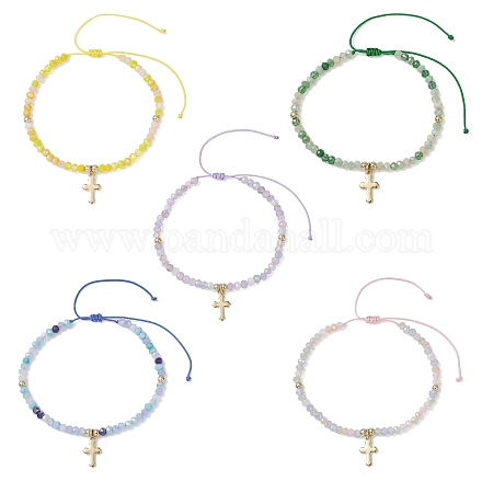 04 браслета с подвесками в виде маленького крестика из нержавеющей стали BJEW-JB12669-1