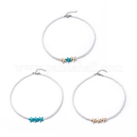 3 pièces 3 couleurs teints synthétique turquoise étoile de mer et acrylique perles ensemble de colliers NJEW-JN04037-1
