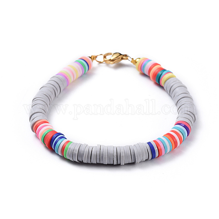 Bracelets de perles heishi en argile polymère faits à la main écologiques BJEW-JB04480-05-1