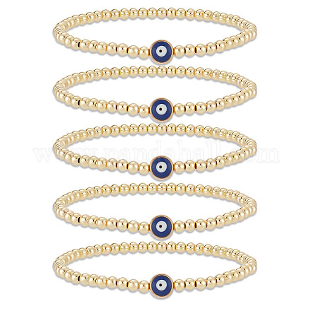 Anattasoul Set di braccialetti elasticizzati con perline in ottone da 5 pezzo BJEW-AN0001-03-1