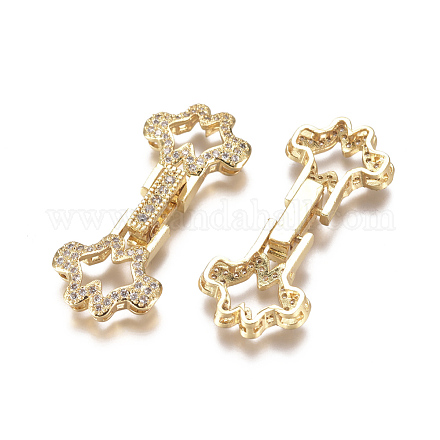 Brass Micro Pave Clear Cubic Zirconia Fold Over Clasps ZIRC-I038-17G-1