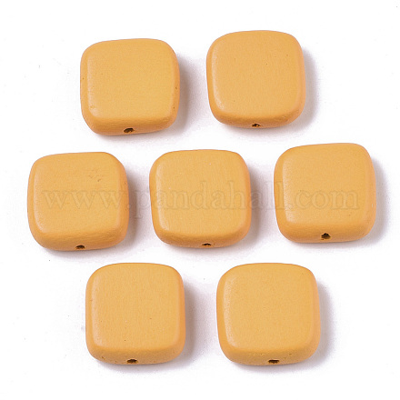 塗装天然木ビーズ  正方形  オレンジ  16x15x5.5mm  穴：1.5mm WOOD-R265-10I-1