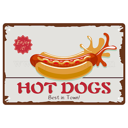 CREATCABIN Hot Dogs Metal Tin Sign Best in Town Enjoy It Funny Plate Poster Plaques with Quotes Retro Hanging Wall Art Decor for Fast Food Restaurant Kitchen Home Christmas Ornament 12 x 8inch AJEW-WH0157-593-1