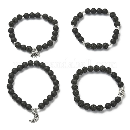 Ensemble de bracelets extensibles en perles de lave naturelle BJEW-JB09508-1