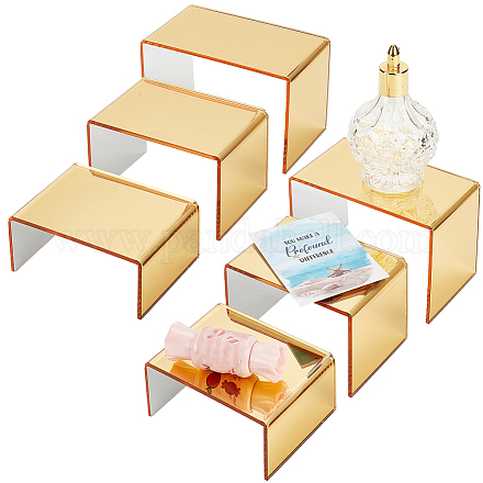 PH PandaHall 6pcs Golden Acrylic Display Risers Product Stand Shelf 3-Tier Perfume Organizer Clear Countertop Showcase for Craft Cupcake Dessert Curio Cabinet Collection 1.4/2.3/2.9 Inch High ODIS-WH0025-116-1