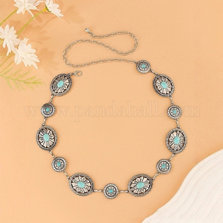 Цепочки для талии и живота из сплава с овальным цветком и окрашенной синтетической бирюзой для женщин FS-WG9F428-02-1