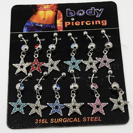 Body Jewelry Star Alloy Rhinestone Navel Ring Belly Rings RB-D073-03-1