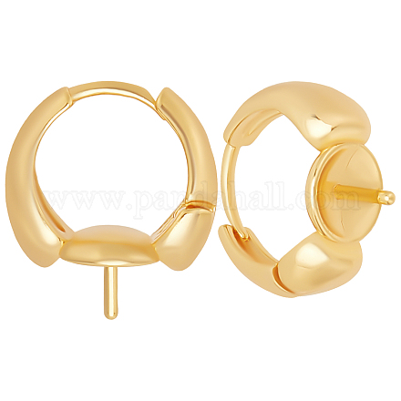 Beebeecraft 1 Box 10Pcs 18K Gold Plated Hoop Earring Findings 1mm Pin 6.5mm Setting Pearl Cup for Half Drilled Pearl Bead Stone KK-BBC0003-86-1