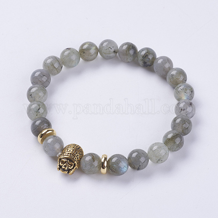 Natural Labradorite Beads Stretch Bracelets BJEW-E325-F03-1