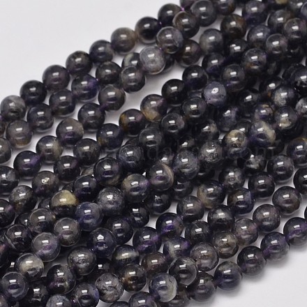 Brins de perles rondes en cordiérite naturelle / iolite / dichroite G-M304-22-6mm-1