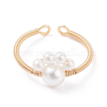 Anello polsino aperto intrecciato con stampa zampa di perle conchiglia RJEW-TA00034-1