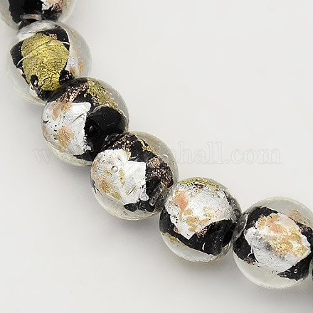 Handgefertigte Gold-und Silberfolie Glas runde Perlen Stränge X-FOIL-L002-A-02-1