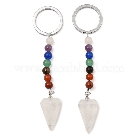 Porte-clés pendentif cône en cristal de quartz naturel G-Z033-08P-01-1