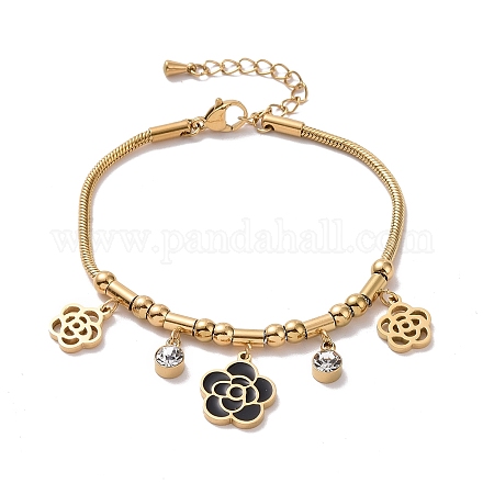 Crystal Rhinestone & Enamel Flower Charm Bracelet with Snake Chains BJEW-C022-03G-1