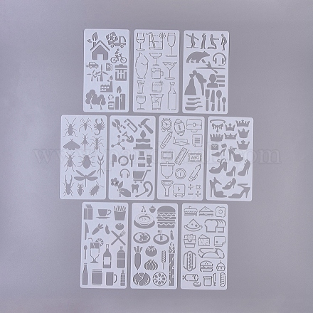 描画ツールプラスチック製図面型板テンプレート  スクラップブック、布地、タイル、床、家具、木材の塗装用  ホワイト  17.1x9.6x0.05cm  10個/セット DIY-WH0157-06A-1