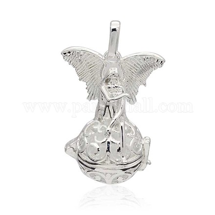 Серебряные позолоченные латунные полые круглые подвески в клетке&nbsp;LS-KK-J250-17S-1