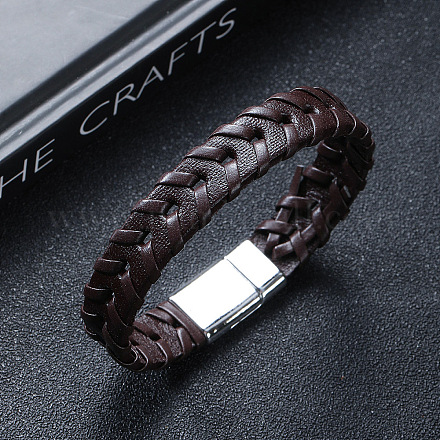 Кожаные плетеные браслеты на плоском шнуре PW-WG42872-02-1