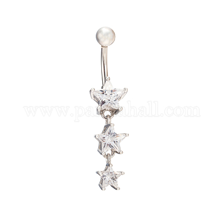 Star 18K Platinum Plated Body Jewelry Brass Cubic Zirconia Dangle Belly Rings AJEW-EE0001-09-1