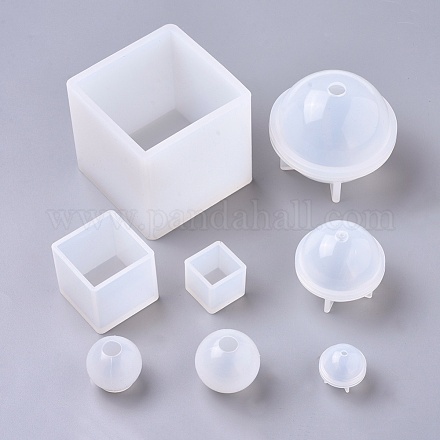 シリコンモールド  レジン型  UVレジン用  エポキシ樹脂ジュエリー作り  球と立方体  ホワイト  8個/セット DIY-X0293-03-1