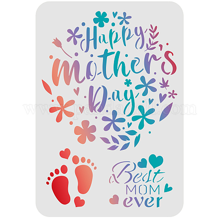 FINGERINSPIRE Happy Mother's Day Stencils 29.7x21cm Flower Wreath Baby Foot Pattern Decoration Stencils Best Mom Ever Drawing Stencil for Painting on Wood DIY-WH0202-154-1