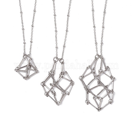 Не тускнеет 3 шт. 3 размера плетеная цепь из нержавеющей стали макраме мешочек пустой держатель для камня кулон изготовление ожерелья NJEW-JN04957-02-1