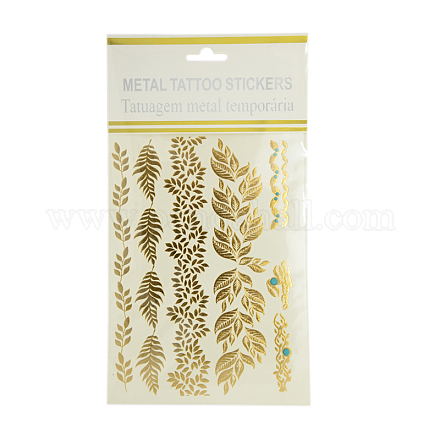 Cool Body Art Removable Mixed Leaves Shapes Fake Temporary Tattoos Metallic Paper Stickers AJEW-I008-07-1