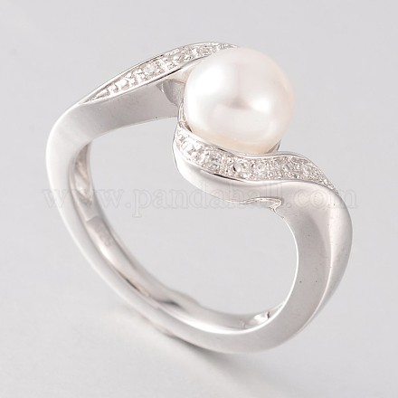 Simple Fashion Sterling Silver Cubic Zirconia Pearl Rings STER-K012-04-1