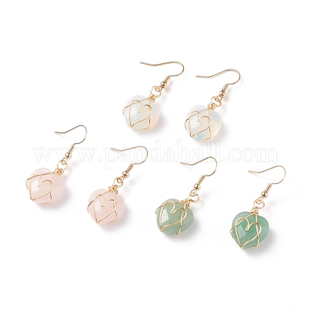 Boucles d'oreilles pendantes en forme de cœur avec pierres précieuses EJEW-JE04965-1