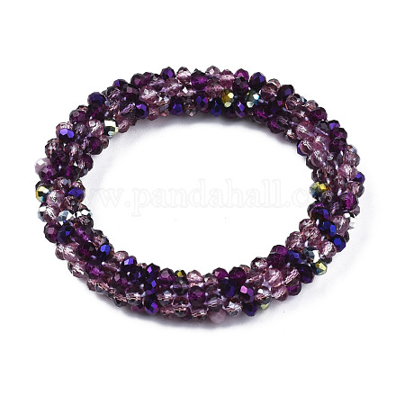 Glass Beaded Crochet Stretch Bracelet BJEW-T016-09B-1