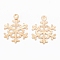 Christmas Theme, Brass Pendants, Long-Lasting Plated, Textured, Snowflake, Light Gold, 18x13.5x0.5mm, Hole: 1.4mm