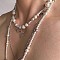 Cross Stainless Steel & Plastic Imitation Pearl Pendant Multi Layered Necklaces for Women, White, Platinum, 17.72~25.59 inch(45~65cm)