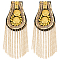 2Pcs Tassel Epaulettes, Detachable Rivet Shoulder Badge, with Iron Chains & Pin, Wool Findings, Golden, 180x62x5~15mm