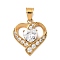 316 Surgical Stainless Steel Rhinestone Pendants, Vacuum Plating, Heart, Real 18K Gold Plated, 28.5x25x6mm, Hole: 8x5.5mm