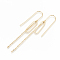 Brass Stud Earring Findings, Ear Threads, Oval, Real 18K Gold Plated, 78mm, 24.5x7mm, pin: 0.8mm