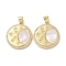 Brass Micro Pave Clear Cubic Zirconia Pendants, with Shell, Real 18K Gold Plated, Flat Round, 23x21x2.5mm, Hole: 5x3.5mm