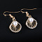 Alloy Rhinestone Shell Shape Dngle Earrings, with Imitation Pearl, Golden, 38x15mm